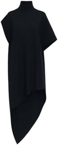 MRS MOMMA BEAR Stretch Performance Dress, Machine Washable Mock Neck Midi, Draped Asymmetrical Hem, Wide Sleeve, Women's, Willow | US Alpha, X-Large - Black Rose