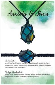 Quelay Natural Labradorite Crystal Necklace Pendant with Hand Woven Rope Dragon Healing Stones Bracelet for Women Men Gift, Medium, labradorite and rope, Amber