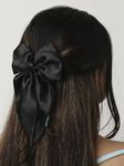 Arendelle Satin Long Tail Bow in Black | Bow Hairpin clip for Women and Girls | Anti-Hair Breakage Hairclips [ABW007]