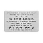 DEGASKEN I Love You More Than The Miles Between Us, Long Distance Relationship Card Gifts for Him Her, Deployment Gifts, Romantic Metal Wallet Card Presents