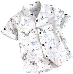 Vikita Enterprise Unisex Boys Half Sleeve Cotton Lining Printed Collared Classic Fit Shirts For Comfort Wear Stylish Classic Fit Shirt For Baby Boys (4-5 Years) White