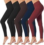 VALANDY High Waisted Leggings for Women Stretch Tummy Control Workout Running Yoga Pants Reg&Plus Size, 5 Packs-black*2/Brown/Navy/Burgundy, 3X-Large