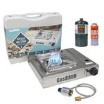 Propane or Butane Stove with Windblocker,Dual Fuel 10000BTU Stainless Steel Portable Camping Stove with CarryCase,Portable Gas Stove for Camping,Tailgating,Outdoor Cooking,Emergency(Fuel not included)