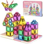 WMXDU Mini Magnetic Tiles with Iron Box, 42PCS Travel Size Magnet Building Blocks Toy Set, Protable Construction Block Toys Educational Learning Sensory Toys for 3+ Year Old Boys Girls Birthday Gift