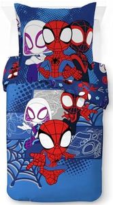 Jay Franco Marvel Spidey et Ses Amis extraordinaires Vroom - Parure de lit Une Personne pour Enfant - Ensemble Housse de Couette et taie d'oreiller 80 x 80 cm - 100% Coton