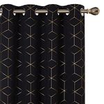 Deconovo Home Decoration Blackout Curtains, Gold Diamond Printed Thermal Insulated Curtains, Eyelet Curtains for Bedroom, 52 x 54 Inch(Width x Length), Black, One Pair