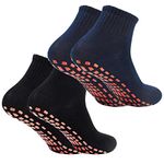 NATUCE 2 Pairs Womens Mens Non-slip Grip Socks ABS Sport Socks for Yoga Pilates Barre Trampoline Fitness Martial Arts Hospital Home Walking Socks with Grips (Black/Navy, L/XL (Women 8-9.5/ Men 9-11))