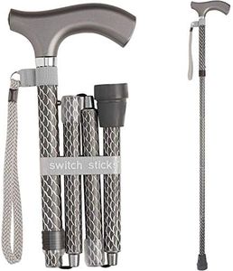 Switch Sticks Aluminum Adjustable Folding Cane and Walking Stick collapses and adjusts from 32 to 37 inches, Engraved Graphite