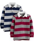 Simple Joys by Carter's Boys' Toddler 2-Pack Long-Sleeve Rugby Shirts, Navy Stripe/burgundy Stripe, 4T