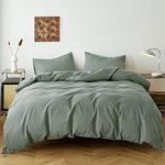 FANSTIVE Duvet Cover Queen Size, 100% Washed Cotton, Linen Like Super Soft and Breathable, 3 Pieces Sage Green Bedding Duvet Covers, Farmhouse Comforter Cover Set with Zipper Closure(No Comforter)