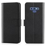 OQQE for Samsung Galaxy Note 9 Wallet Case [RFID Blocking] Cowhide Genuine Leather Flip Folio Book Cover Credit Card Holder 3 Card Slot [Kickstand Function] Men Women (Black)