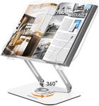 Acrylic Book Stand for Reading, aboutool Adjustable Holder with 360° Rotating Base & Page Clips, Foldable Desktop Ricer for Cookbook,Sheet Music,Laptop,Recipe,Textbook,Hands Free,Aluminium