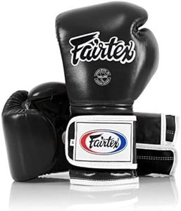 Fairtex Muay Thai Boxing Gloves BGV9 - Heavy Hitter Mexican Style Training & Sparring Gloves for Kick Boxing MMA K1 (Black/White Piping, 10 oz)