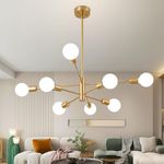 Vintage Antique Nautical Mid Century Design Hanging Ceiling Light Fixture, Pendant Chandelier for Living Room, Bedroom, Hotel, Bar, Office, Golden Brass, Small, 8 LED Bulb(Bulb is Not Include)