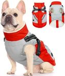 FUAMEY Dog Jackets-Dog Coat with Harness Built in-Waterproof Dog Jacket-Dog Winter Coat with Zipper On Back-Snowsuit Pet Clothes Poop Bag Pockets-Reflective Dog Vest for Small Dogs Red S