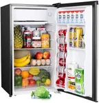 Upstreman 3.2 Cu.Ft Mini Fridge with Freezer, Single Door Mini Fridge, Dorm Fridge, Adjustable Thermostat, Mini Refrigerator for Dorm, Office, Bedroom, Stainless Steel-SR321