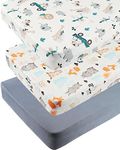 Tontukatu Pack n Play Sheet Stretchy Fitted Portable Mini Crib Sheets Set 3 Pack,Playard Sheets Convertible Playard Mattress Cover,Ultra Soft Jersey Material,Elephant Tiger,Fox & Grey