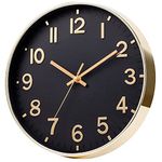 12 Inch Wall Clock Silent Large Wall Clocks for Living Room Office Home Kitchen Decor Modern Style Easy to Read Gold