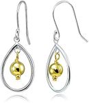 Hoops & Loops Sterling Silver Two-Tone Dangling Bead Oval Earrings