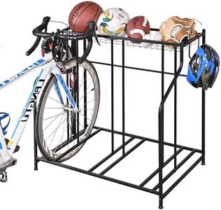 Mythinglogic 3 Bike Bicycle Floor Parking Stands for Garage, Bike Rack with Storage, Free Standing Bike Rack for Adult or Kids Bike