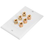 Cmple - Speaker Wall Plate (Banana Plug Wall Plate) Speaker Wire Wallplate for 3 Speakers - White Decora Style (1081-569-N)