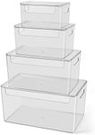 4 Pack Clear Storage Bins with Lids, Kitchen Storage and Organizer,Stackable Refrigerator Organizer Bins Lidded Pantry Organization and Storage Containers Cabinet Organizers, Shelves.