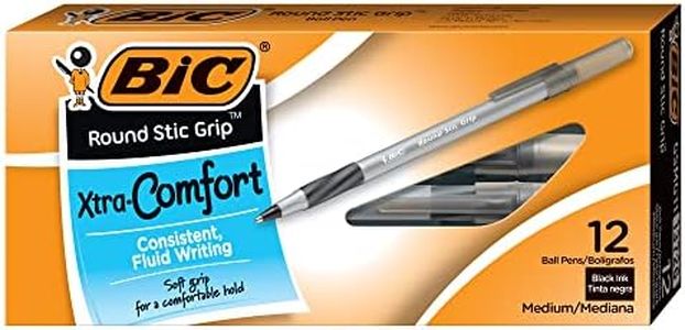 BIC Round Stic Grip Xtra Comfort Ball Pen, Medium (1.2 mm), Black, 12-Count