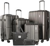 TRACK TRAVEL 4 Piece Luggage Set ABS+PC Expandable Hardshell TSA Lock Aluminum Trolley Spinner Wheels (Dark Grey, 6 Piece Set)