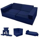 MeMoreCool 10-Pieces Kids Play Sofa, Modular Toddler Couch for Playroom, Fold Out Foam Couch for Girls Boys, Kids Convertible Sectional Couch Playset, Navy