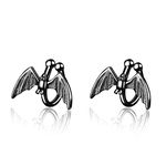 Bat Clip On Unique Ear Cuff Wrap Earrings for Women Teen Girls Non Pierced Ears Cartilage Fashion Cute Animal Cuffs Hoop Black Silver (Black)