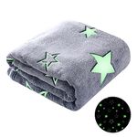 Winthome Glow in Dark Blanket, Soft Flannel Fleece Stars Blanket,All Season Throw Blanket for Kids (Grey, 130x170cm)