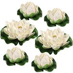 Aquarium Decor 6pcs Artificial Floating Foam Flower Water Lily Simulation Pond Plants Ornament Lily Pad for Patio Pond Pool Aquarium Decor (White) Aquarium Plants