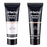 Artecho Professional Acrylic Paint Set, Titanium White and Black ( 120ml / 4.05oz ) Tubes, Art Craft Paints for Canvas Painting, Rock, Stone, Wood, Fabric, Art Supplies for Professional Artists, Adults, Students, Kids