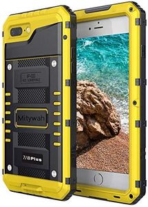 Mitywah Waterproof Case for iPhone 7 Plus, iPhone 8 Plus Case Heavy Duty Shockproof Phone Case with Built-in Screen Protector, Full Body Underwater Protective Metal Case 5.5 inch, Yellow