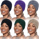 SATINIOR 6 Pieces Turbans for Women Soft Pre-Tied Knot Fashion Pleated Caps Headwraps Sleep Hats Scarf Hair Wraps Beanie, 6 Colors(Black, Dark Blue, Beige, Gray, Purple, Navy Blue)