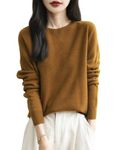 Chanyarn Women's 100% Merino Wool Crewneck Sweater Winter First-Line Ready to Wear Long Sleeve Seamless Knit Pullover (Caramel,XL)