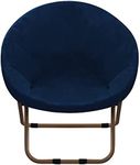 Stretchy Velvet Saucer Chair Slipcover,Removable Round Velvet Moon Chair Cover Furniture Protector for Living Room (Navy, Large)