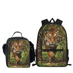 Jungle Tiger Backpacks with Lunch Bags for Kids Boys Girls School Book Bags Sets