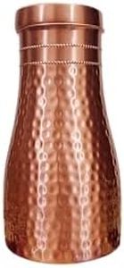 Sattvik Patra Premium Pure Copper Water Bottle with Inbuilt Glass | Bedroom Bottle with Hammered Design | Ayurvedic Benefits for Home, Office, Travel | 1000 ml (1 Litre)
