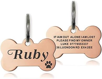 ID Tag for Dog Cat Pet Personalised Dog Tag Dog Collar ID Tag Collar for Dogs Cats Pets Custom Any Text (Champagne Gold, Bone)