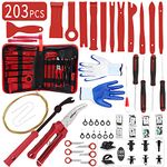 Trim Removal Tool Kit, Wetado 203 Pcs Fastener Remover Door Clip Remover, Car Panel Door Removal Tool Set, Auto Clip Plier Stereo Removal Tool, Auto Push Pin Bumper Retainer Clip with Storage Bag -Red