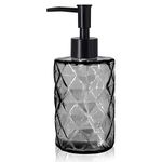 Top-spring Black Glass Soap Dispenser - 12 Oz Diamond Design Refillable Lotion Liquid Hand Soap Dispenser for Bathroom, Kitchen Dish Soap Dispenser