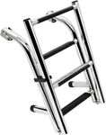 Folding Boat Ladder Stainless Steel 4 Step Pontoon 2+2 Step Portable Transom Mount Boat Ladder，Rated to 400 Pounds