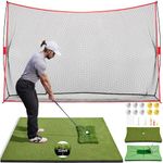 3-in-1 Golf Hitting Mat with 10x7ft Heavy Duty Golf Practice Net, 5x4 ft Golf Mats Practice Indoor/Outdoor, Professional Golf Matt Includes 3 Interchangeable Strips for Optimal Practice