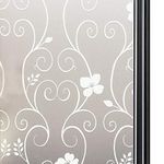 Qualsen Window Films for Privacy Window Film Frosted Window Film No Glue Static Cling Stained Glass Window Film Anti-UV Window Sticker for Bathroom Bedroom Living Room (White Flower, 44.3 x 200 cm)