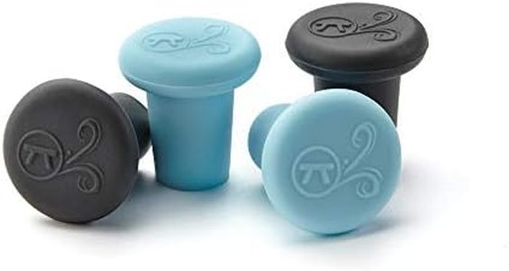 Outset Silicone Wine Bottle Stoppers, Set of 4 Black and Blue Reusable Wine Corks