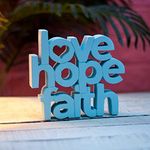 NUKKAD TALES Love Hope Faith Blue, Aesthetic table decor for home or office, desk or Shelf. Quirky room decoration showpiece, ideal for birthday gift, corporate gift, and inspiring wall decor.