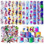 86PCS Spidey Slap Bracelet&Stickers - Spidey and His Amazing Friends Slap Bracelet for Kids Boys & Girls Birthday Party Supplies Favors - Cartoon Spidey Party 50PCS Stickers Carnival Prizes