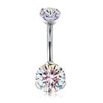 hengkaixuan Belly Piercing Jewellery Belly Ring Double Sparkle AB Belly Button14G Nave Ring 3/8 inch 10mm Prong Set G23 Titanium Belly Button Navel Piercing Ring