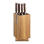 Navaris Wooden Kitchen Knife Block - Magnetic Universal Bristle Knife Holder Storage Stand - Acacia Wood Knife Block - Rotating Design, 25 x 12.5 cm